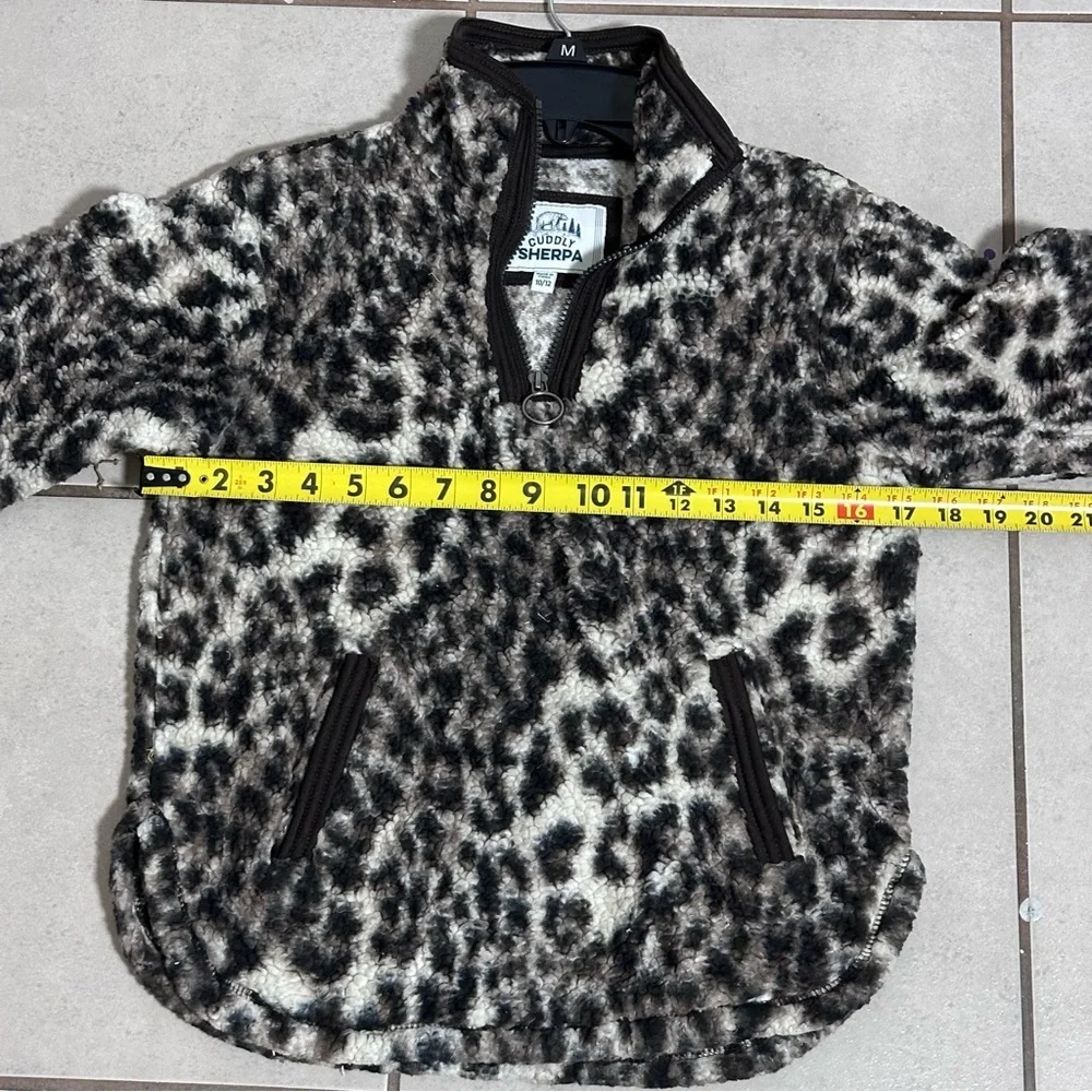 Cuddly Sherpa Girls Brown‎ Leopard Print Kids Fleece Jacket Pullover size 10/12